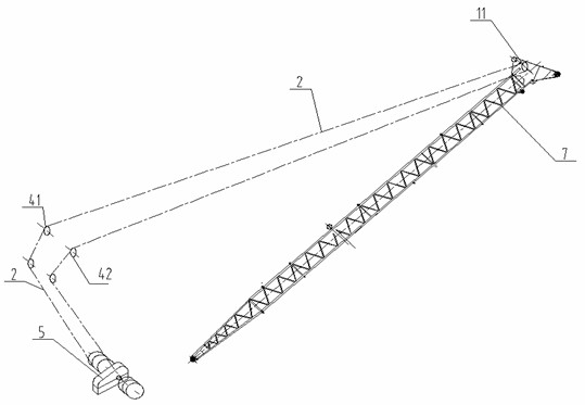 Pretension and lay-off method and device of crane jib for ship