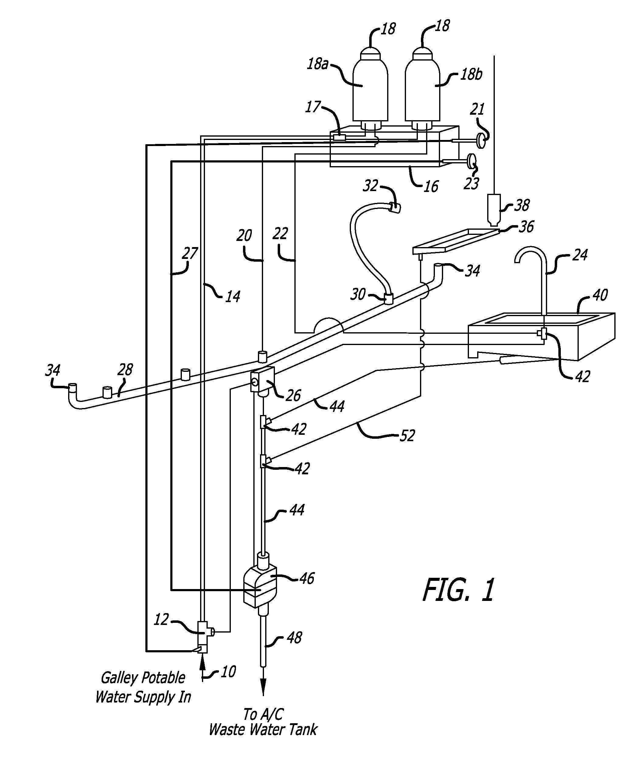 Compact air stop valve for aircraft galley plumbing system