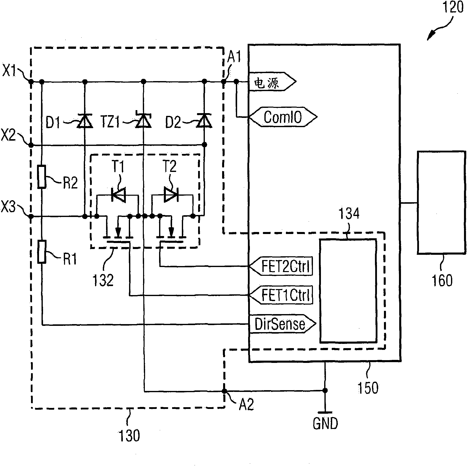 Interface for connecting a converter device to two-wire line