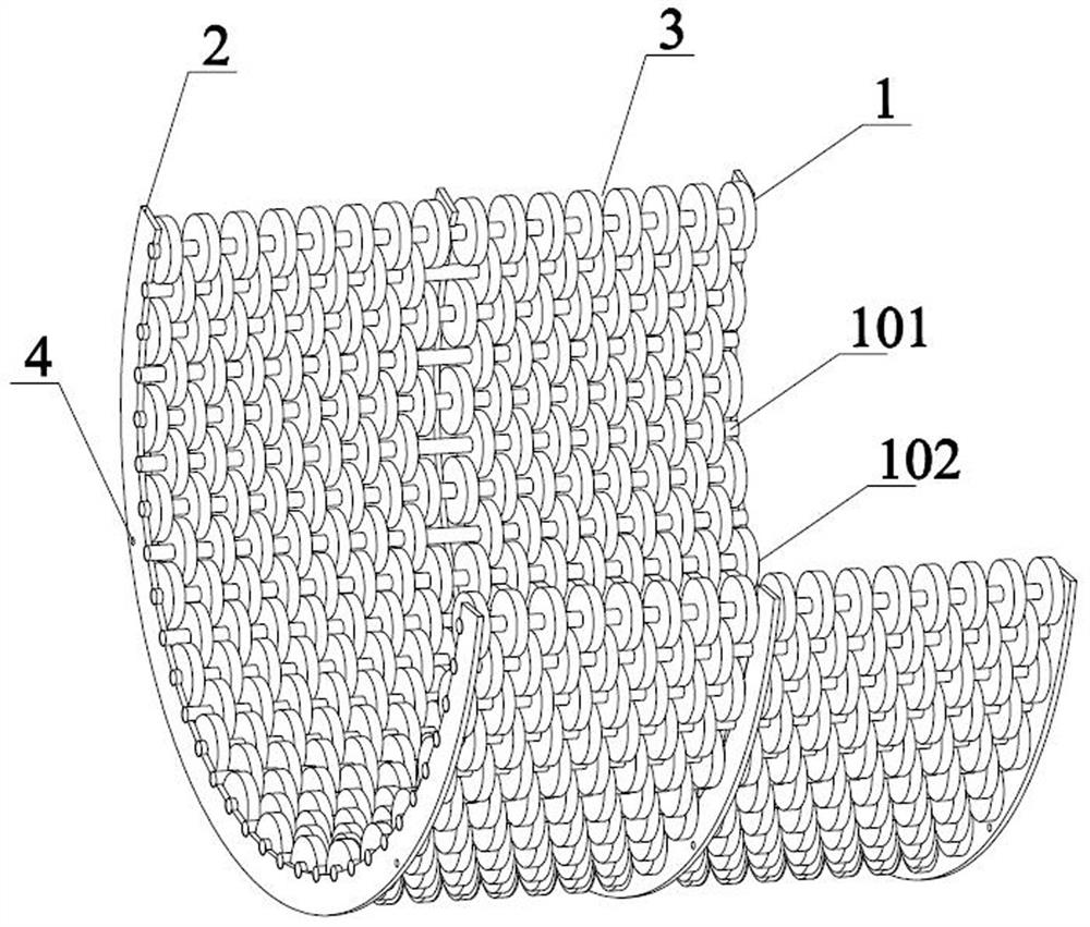 Flexible concave grid with rotatable threshing units