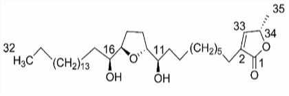 Mono-tetrahydrofuran type sugar apple lactone compound with anti-tumor activity and application thereof