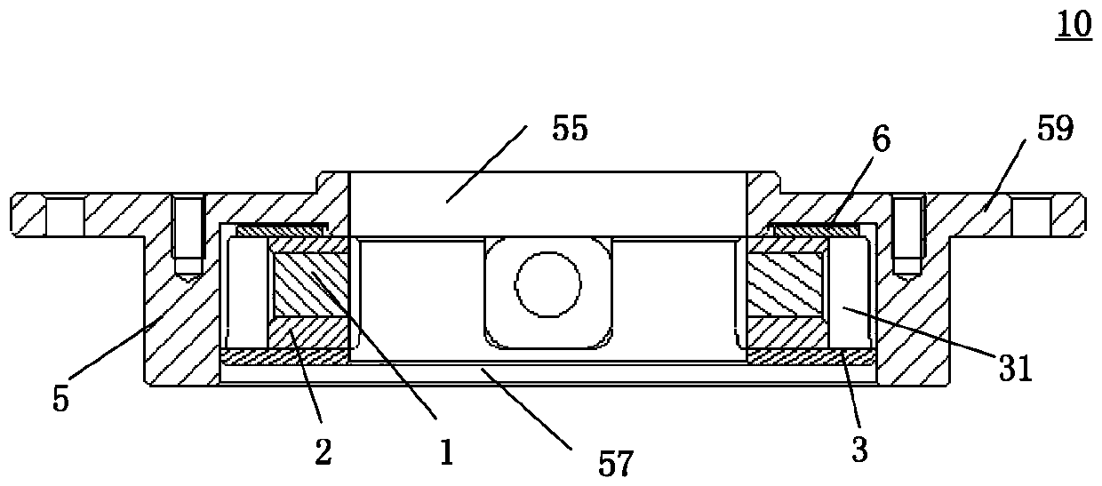 Flywheel energy storage device, magnetic bearing and eddy current sensor assembly of magnetic bearing