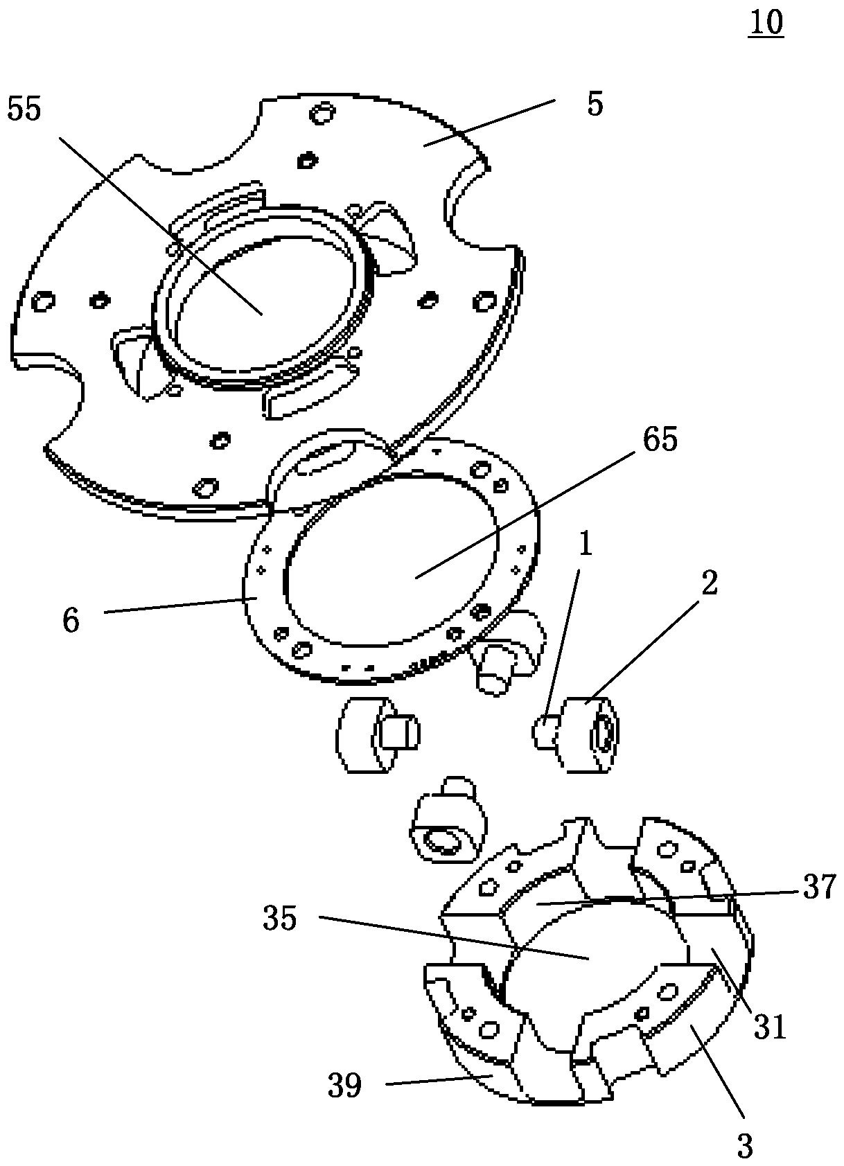 Flywheel energy storage device, magnetic bearing and eddy current sensor assembly of magnetic bearing