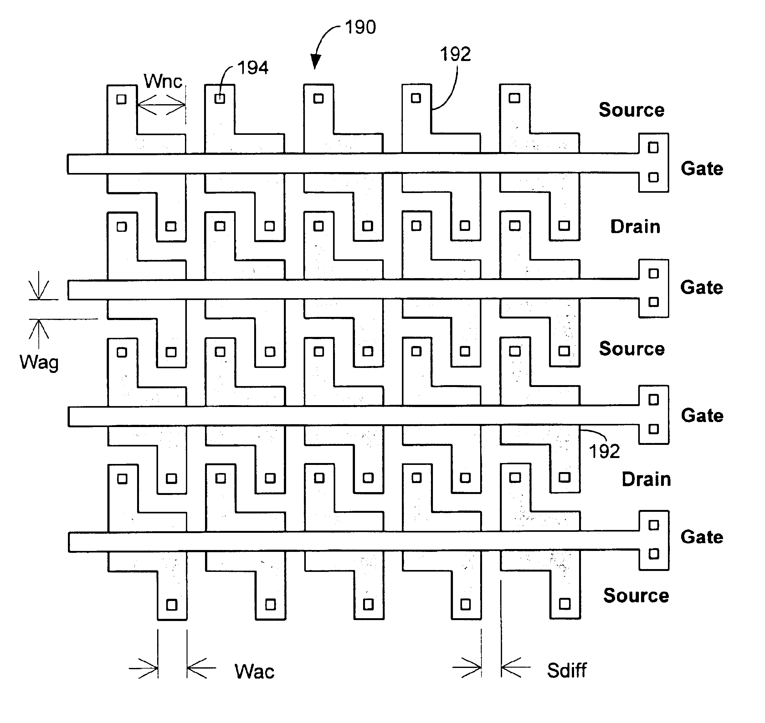 Ballasting MOSFETs using staggered and segmented diffusion regions