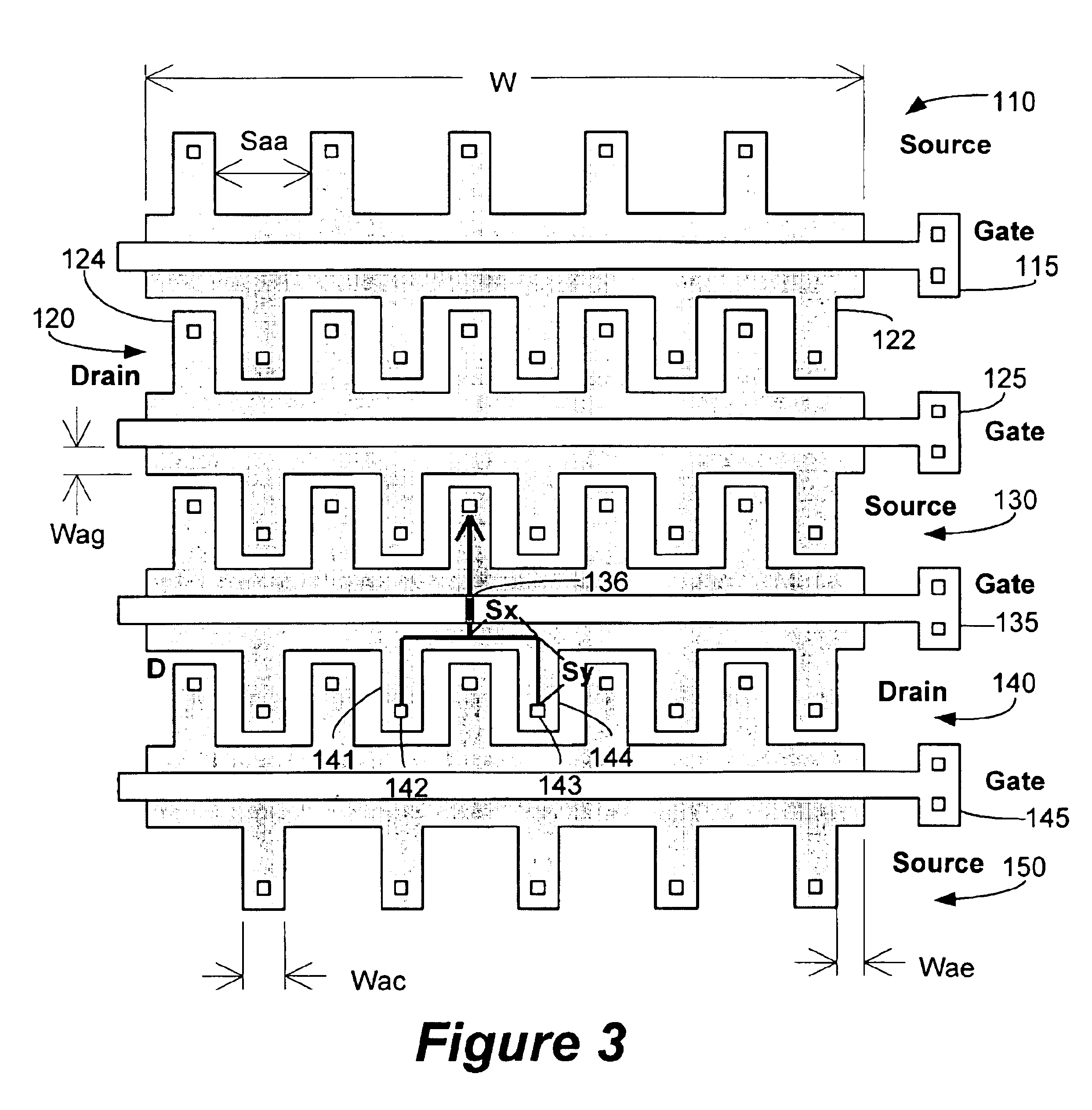 Ballasting MOSFETs using staggered and segmented diffusion regions