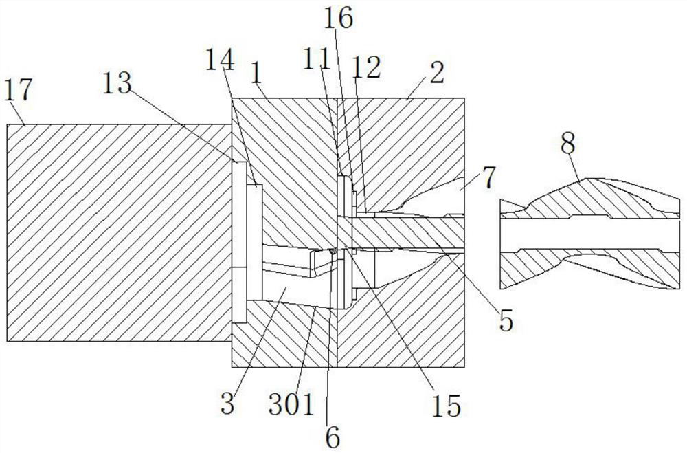 Extrusion device and extrusion method for hollow helicoid rotor profile with internal keyway