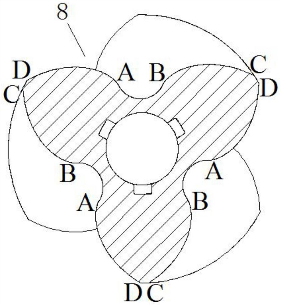 Extrusion device and extrusion method for hollow helicoid rotor profile with internal keyway