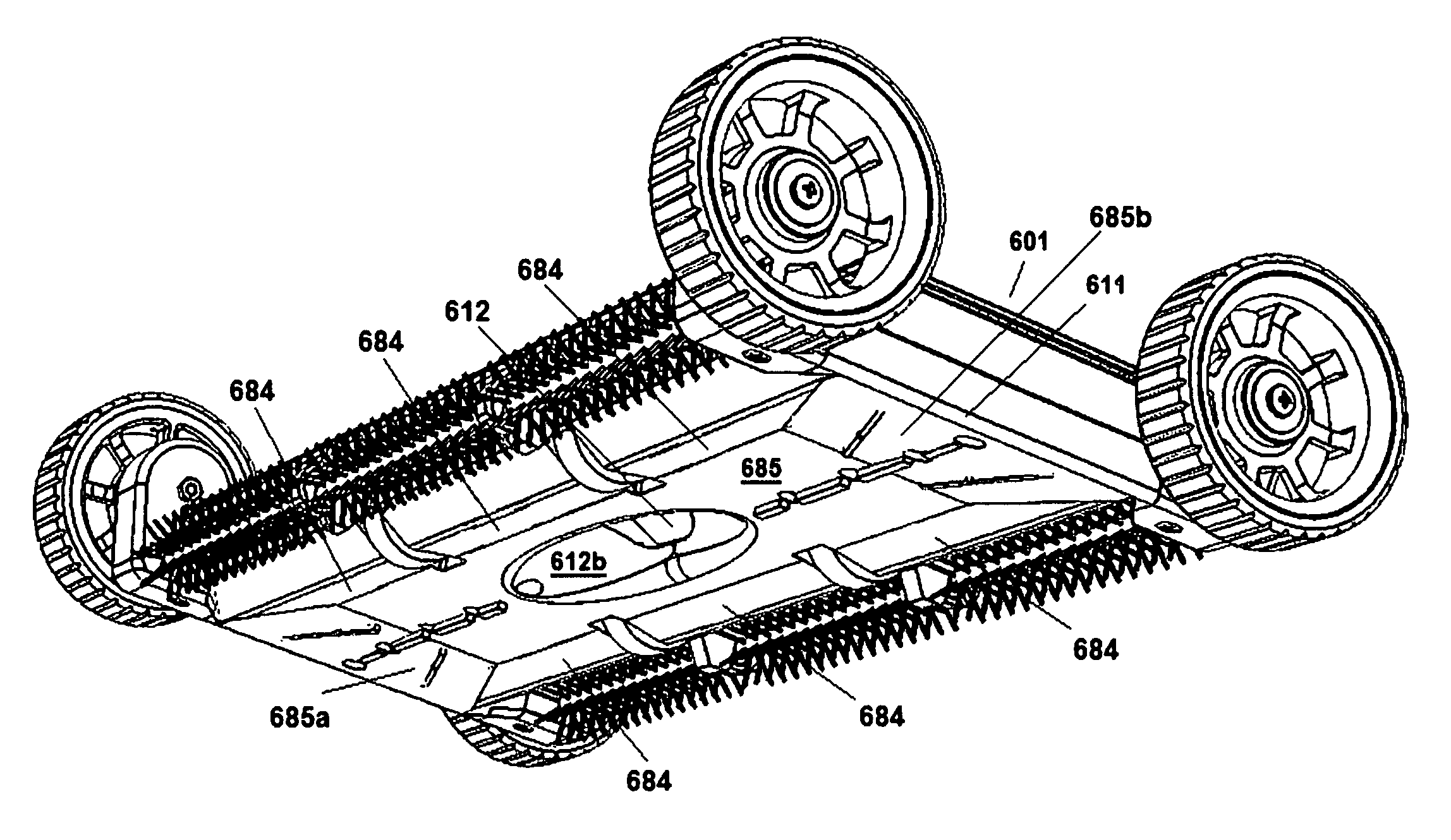 Pool cleaning device with improved bottom topography