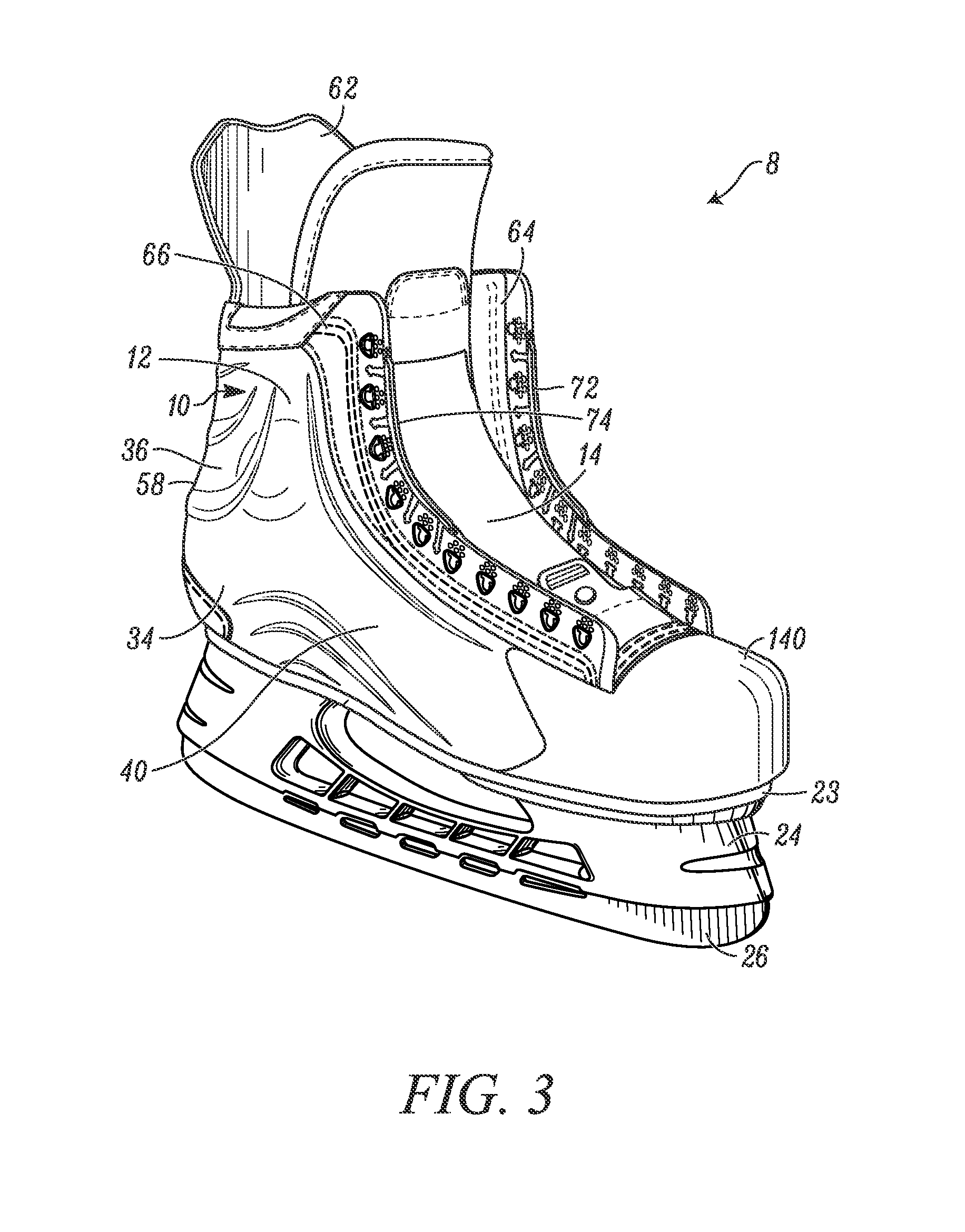 Skate boot having a toe cap with rear extensions