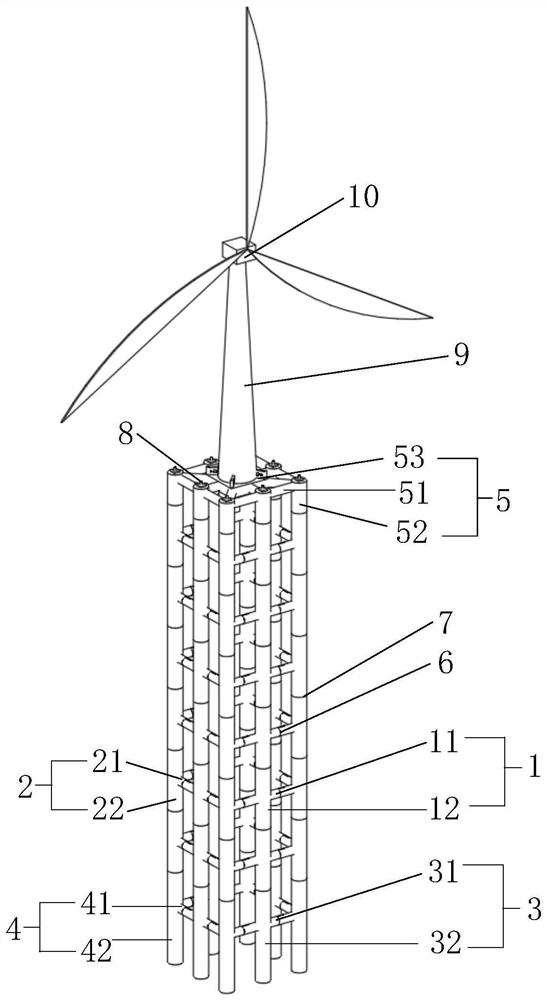 Prestress assembly type concrete frame supporting structure of wind turbine generator set