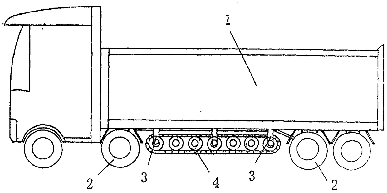 Engineering truck provided with lifting crawler wheels for use
