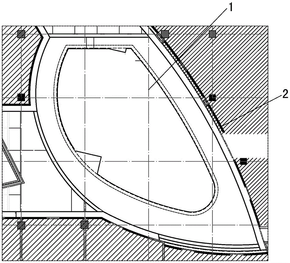 Arc rail armrest positioning line laying and template construction method