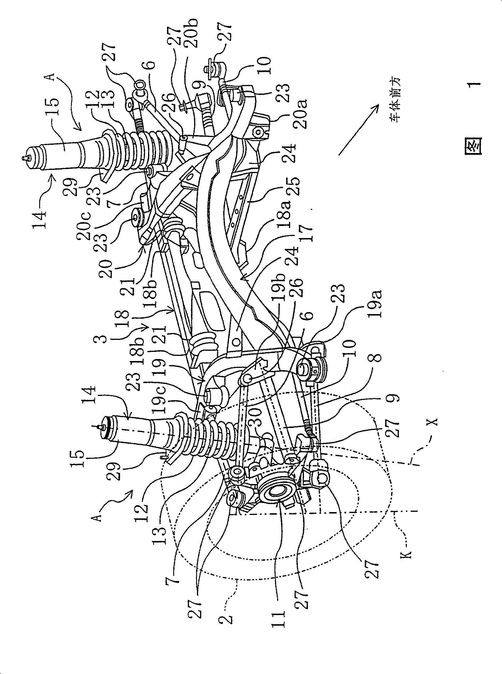 Rear wheel suspension for automobile