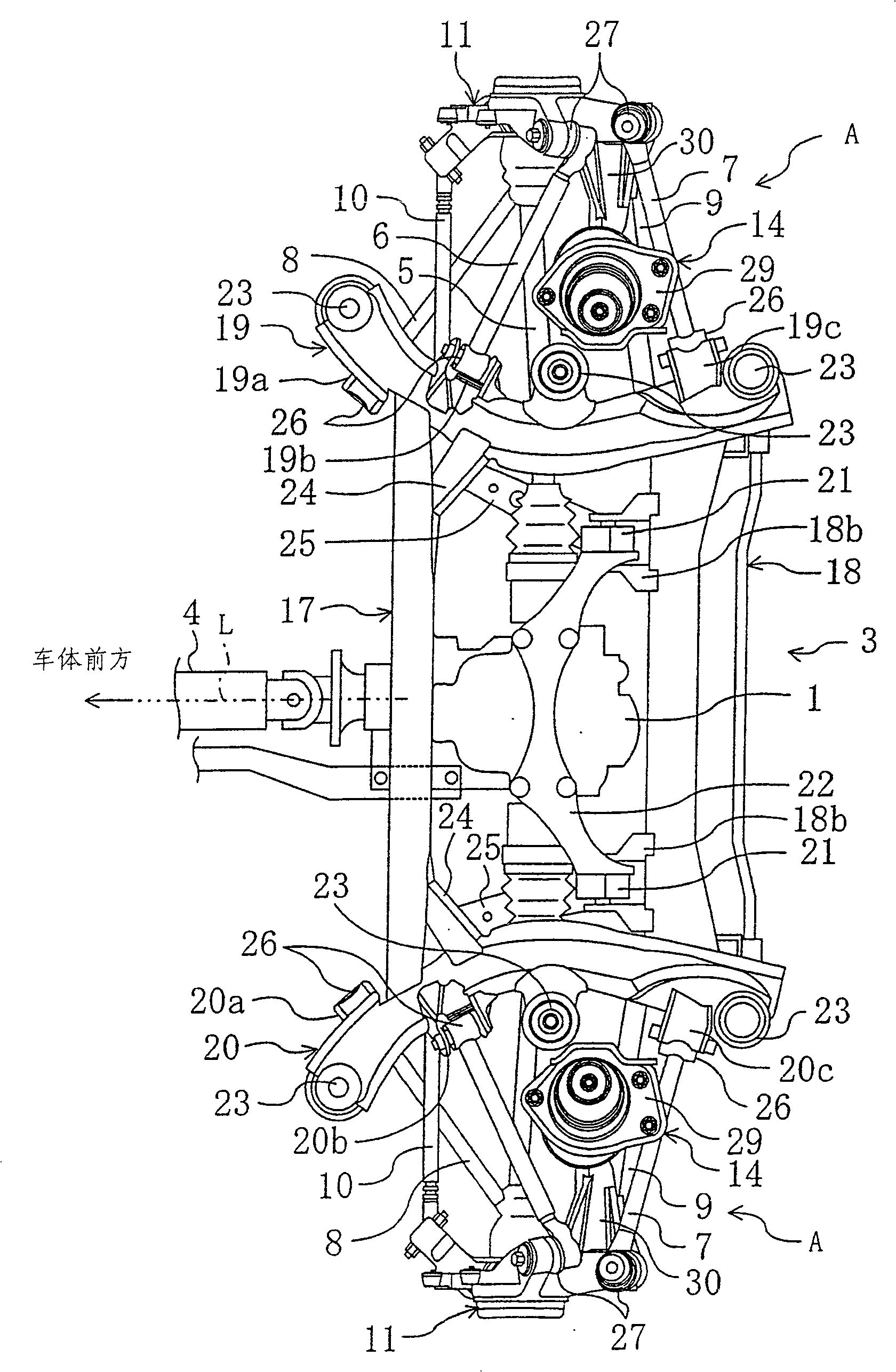 Rear wheel suspension for automobile