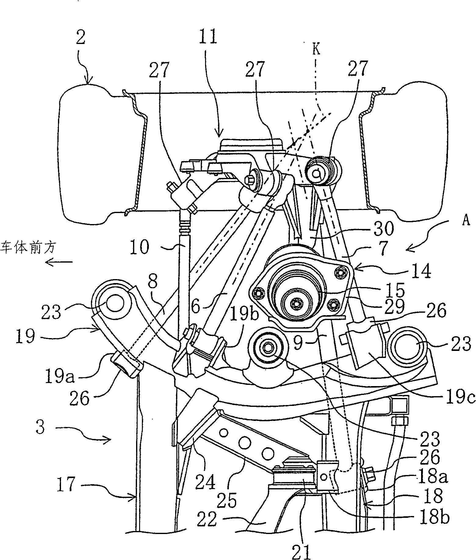 Rear wheel suspension for automobile