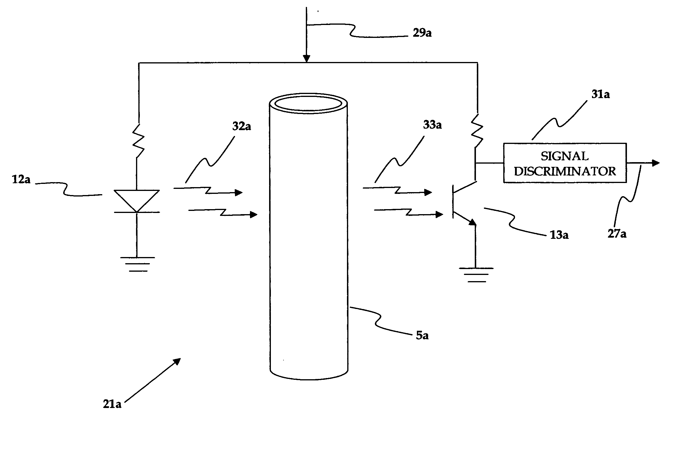 Air-in-line detector with warning device