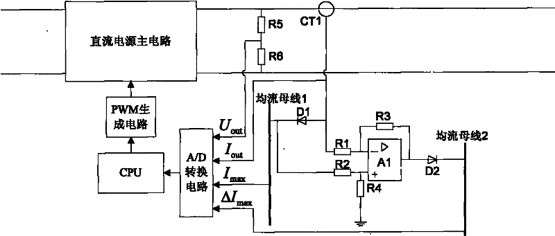 Parallel DC switching power supply double current sharing busbar current sharing control circuit and control method