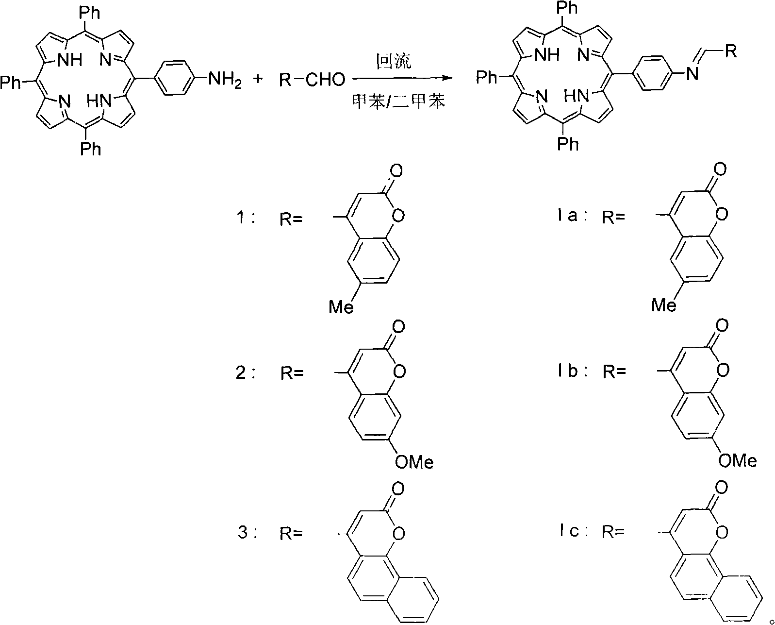 Coumarin-porphyrin schiff base compounds and preparation method
