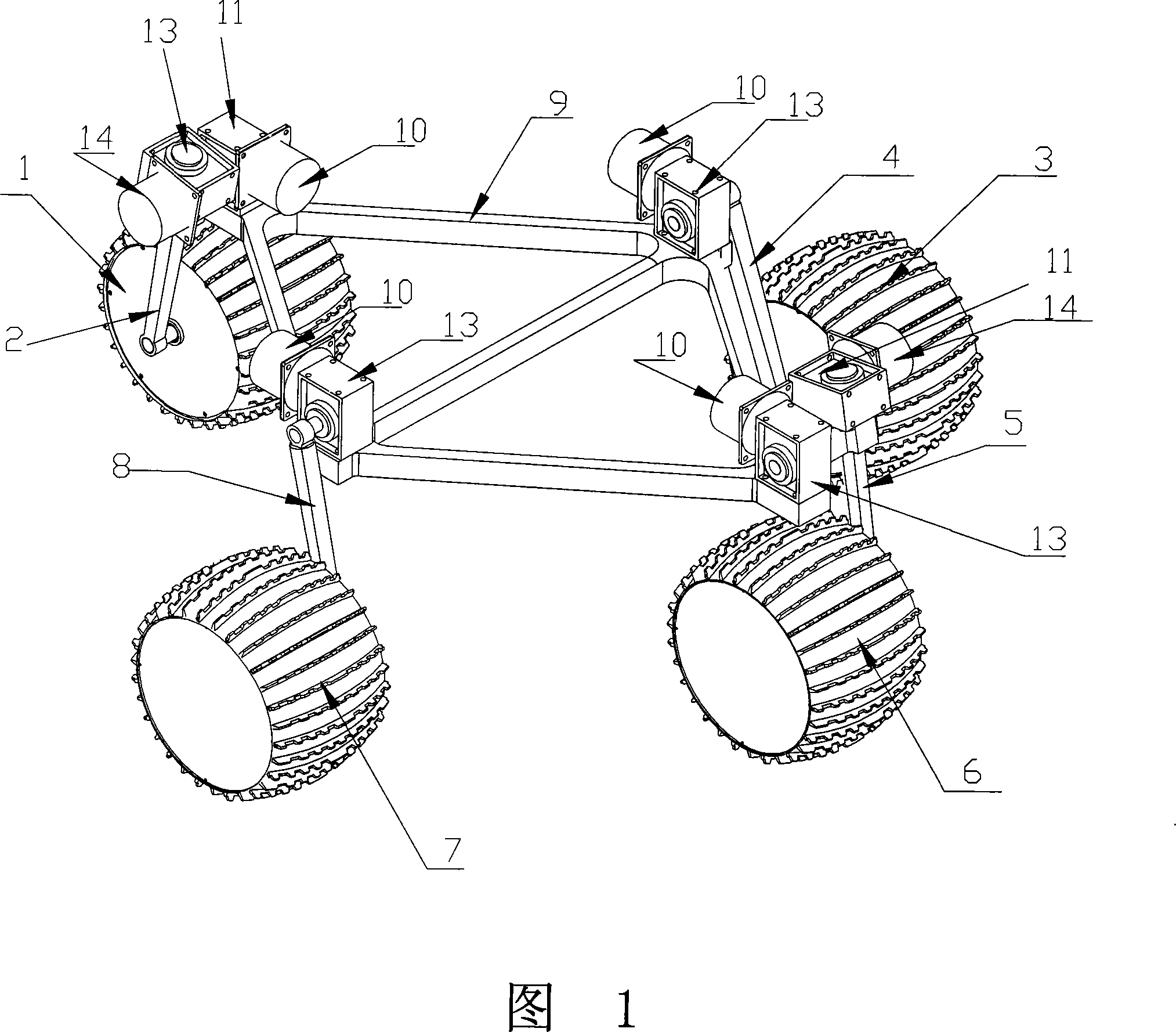 Initiatively rocking arm variable diamond-type four-wheel lunar rover moving system