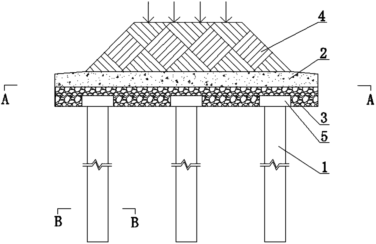 Prefabricated GFRP pipe concrete pile and reinforced concrete slab top-mounted subgrade pile-slab structure