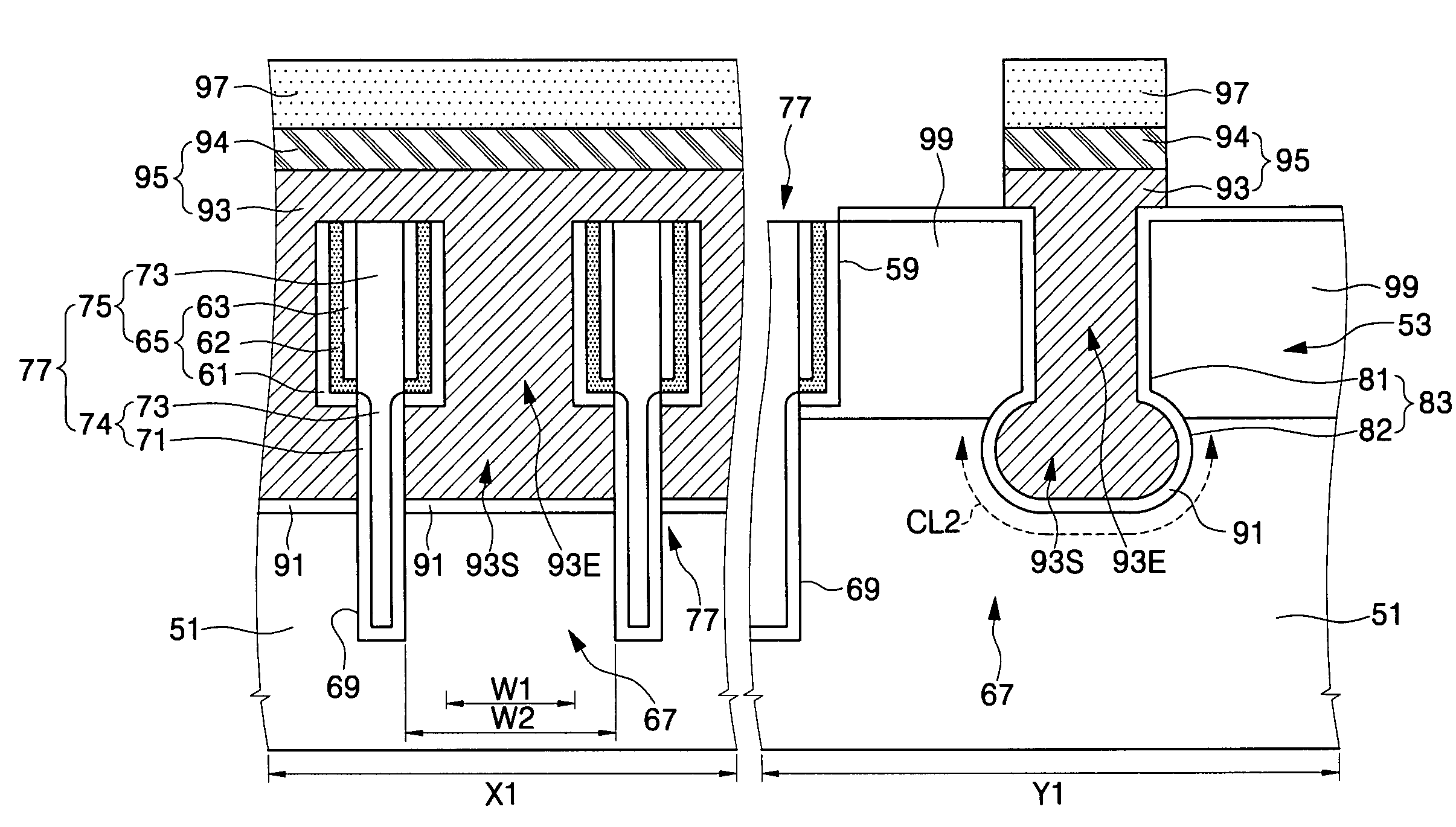 Transistors including laterally extended active regions and methods of fabricating the same