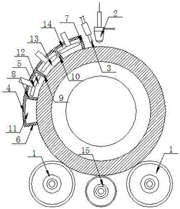 Preheating surfacing device for wear-resistant layer of limestone crushing roller