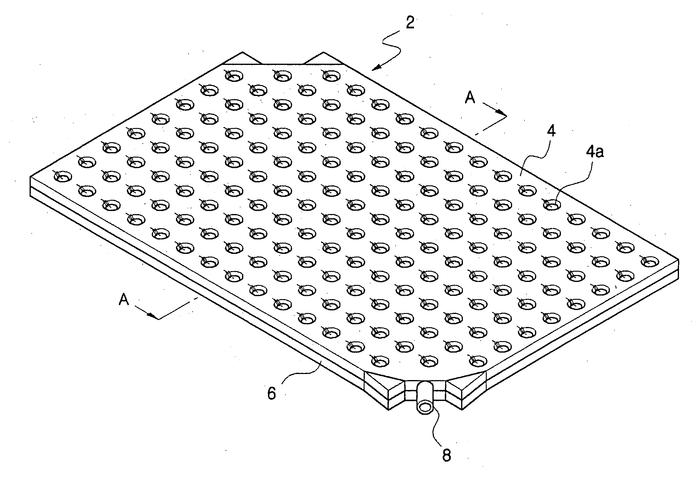 Plate-shaped heating panel in which connecting members are fastened by resin