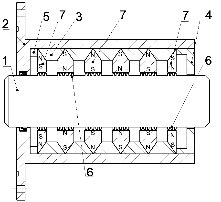 Magnetic fluid reciprocating sealing structure