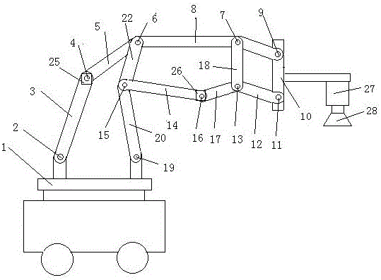 Freedom degree changeable link mechanism carrying operation mechanical arm containing revolute pair locking device