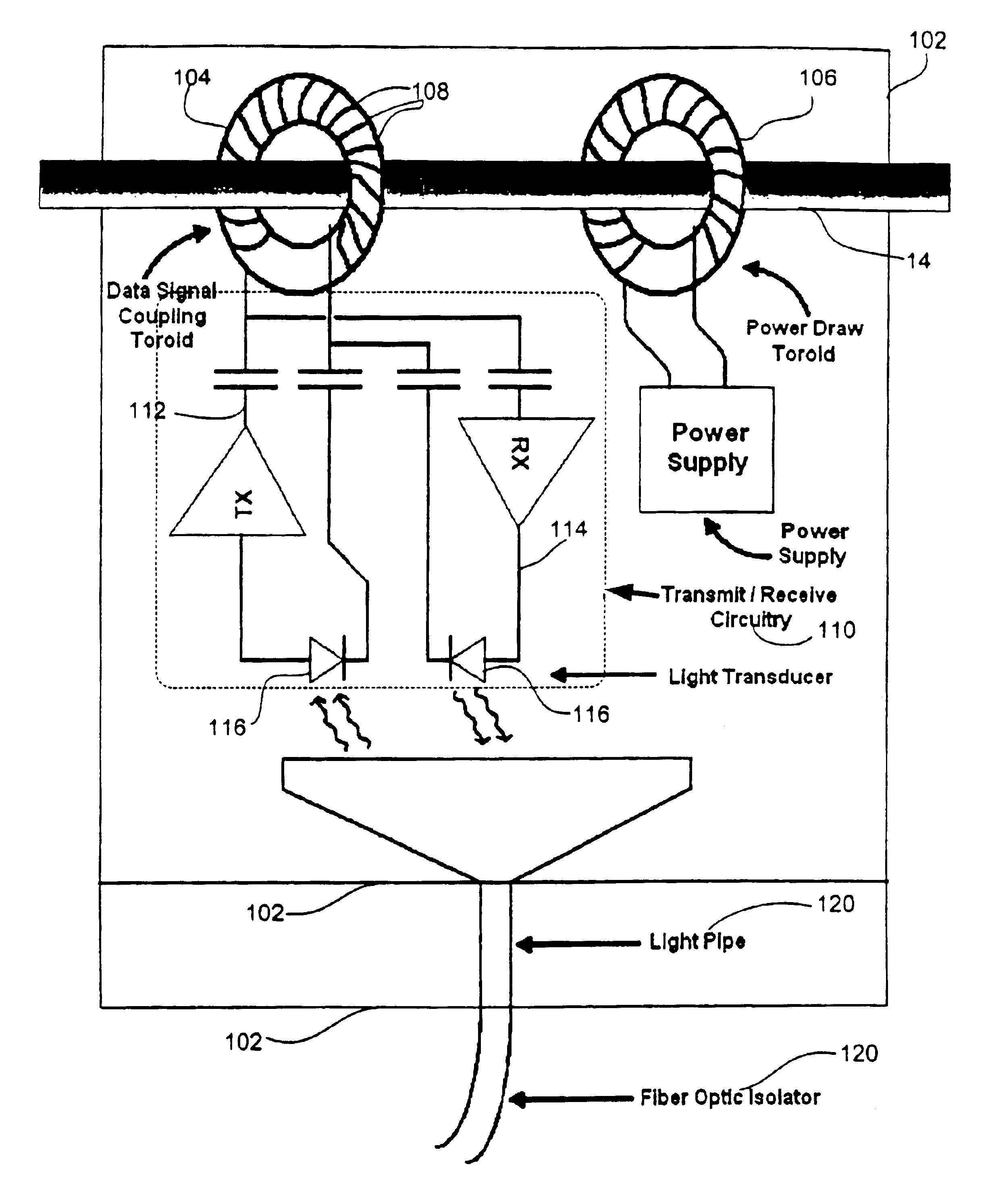 Method and apparatus for providing inductive coupling and decoupling of high-frequency, high-bandwidth data signals directly on and off of a high voltage power line