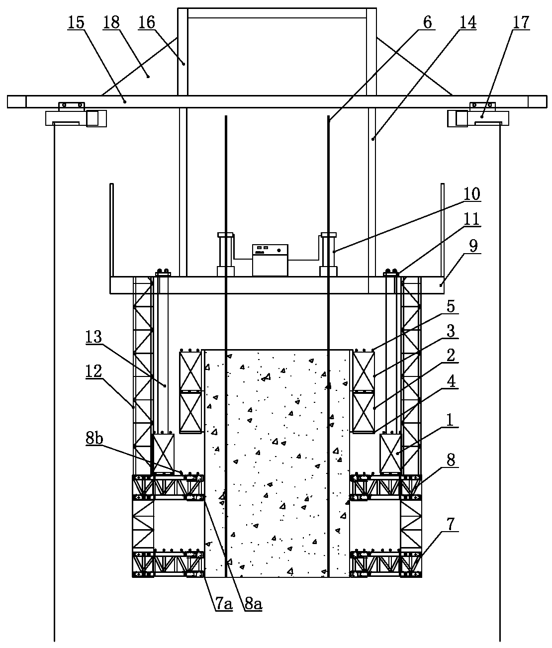 Construction device of high building and concrete pouring construction method