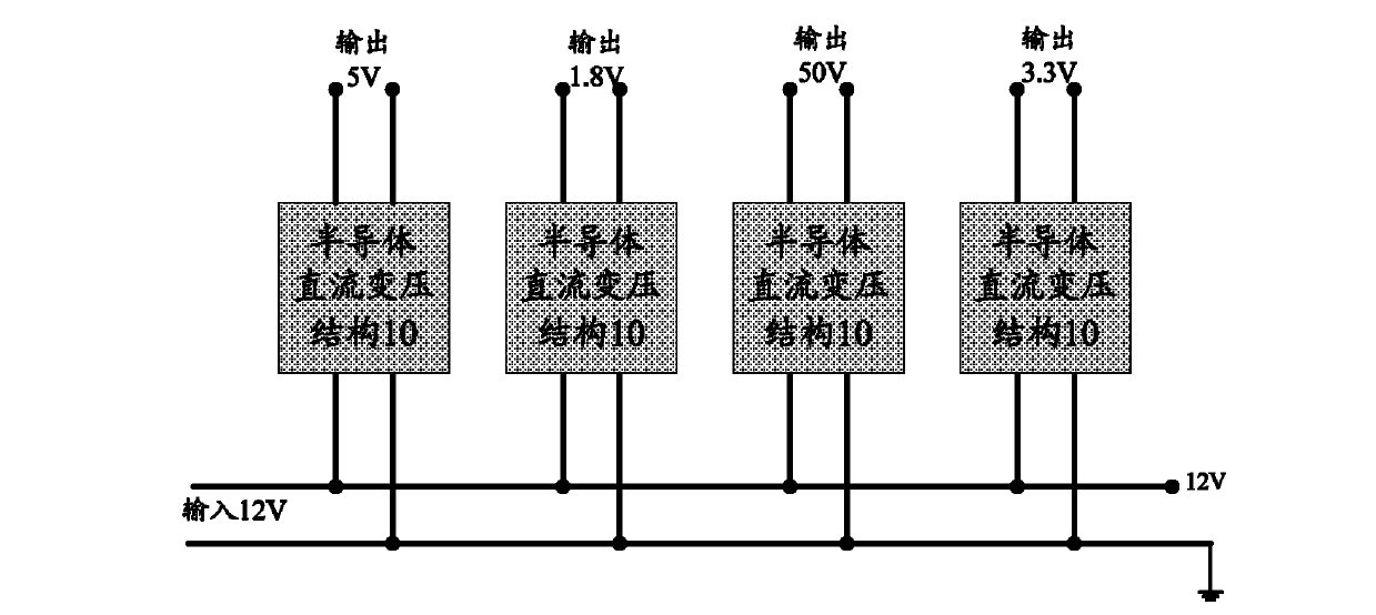 Chip with semiconductor direct current voltage transformation structures