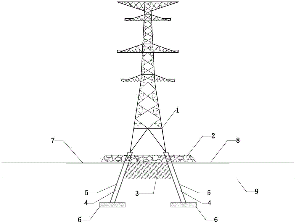 Composite slanted column expansion foundation structure applied to transmission lines in permafrost regions