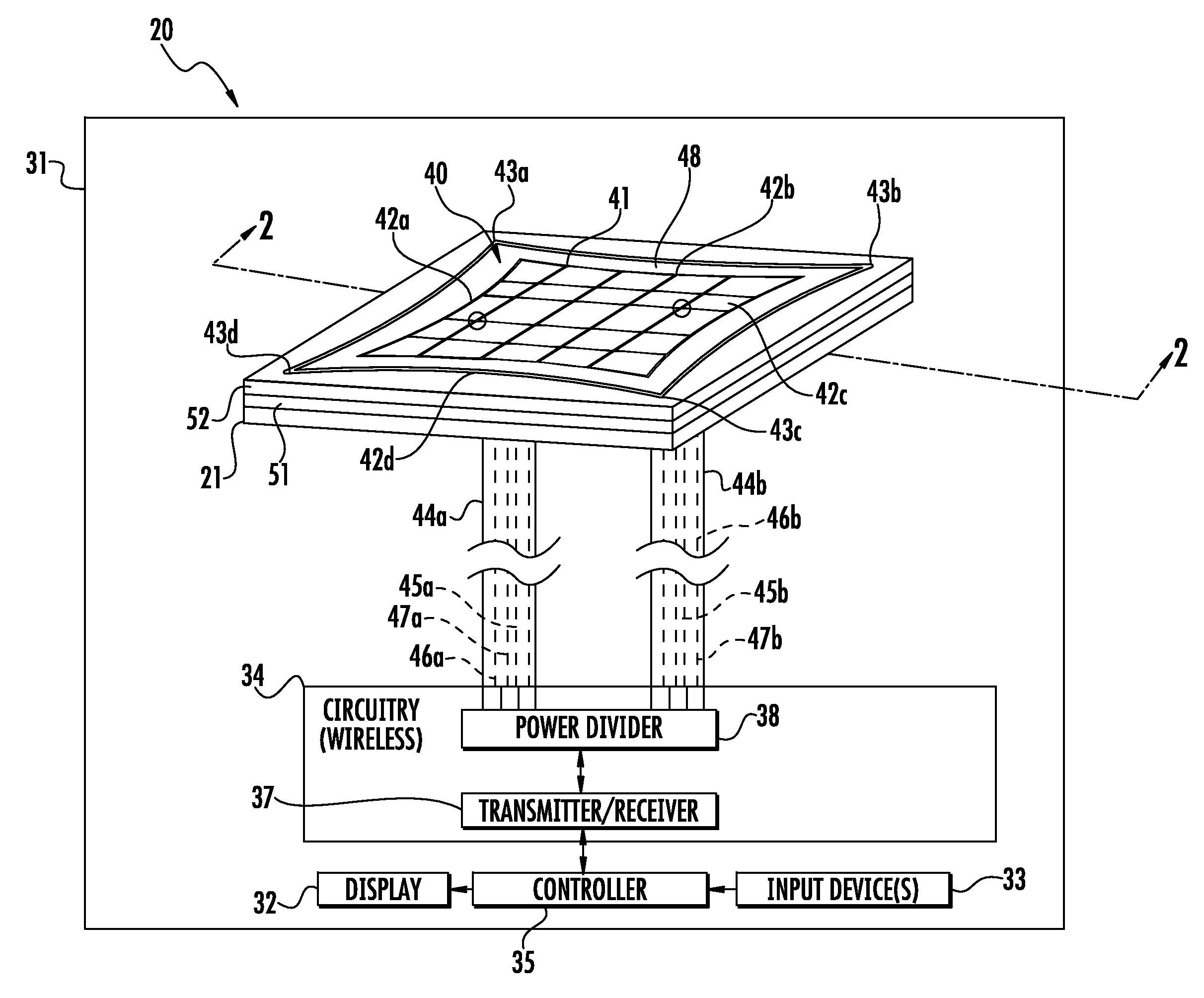 Electronic device including a patch antenna and photovoltaic layer and related methods