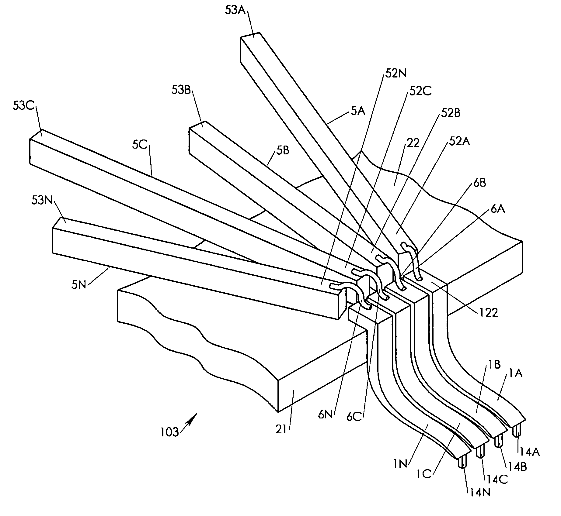 Cantilever probe with dual plane fixture and probe apparatus therewith