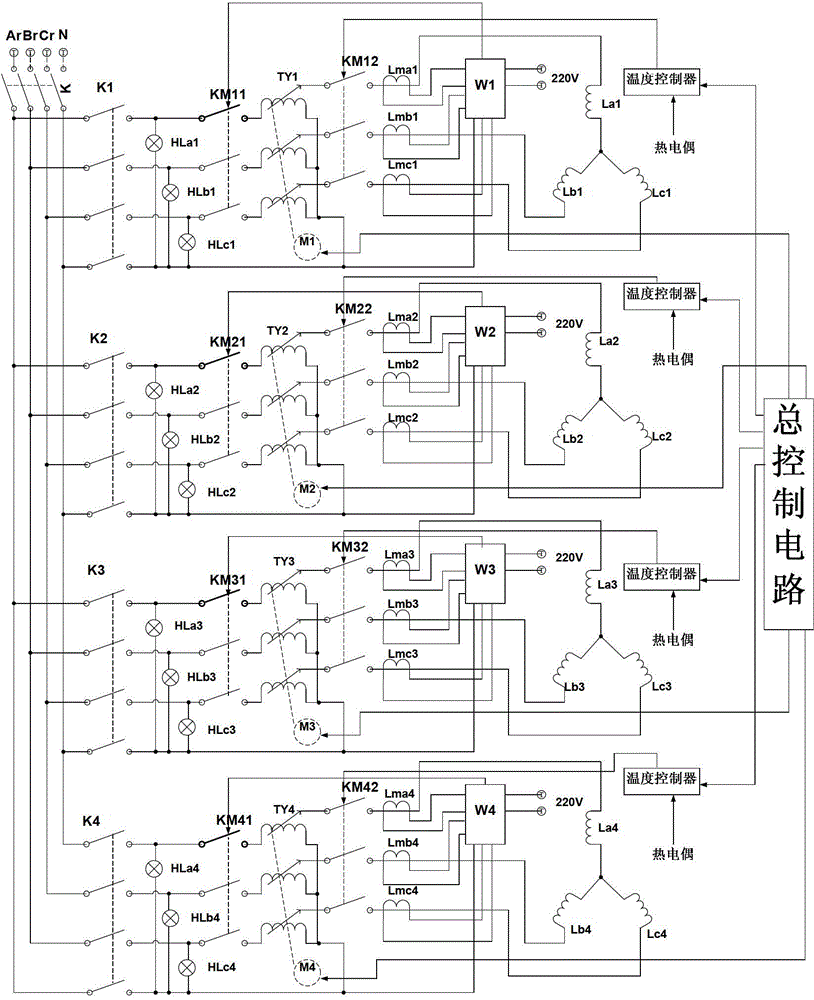 Electric heating control circuit for air resistance furnace