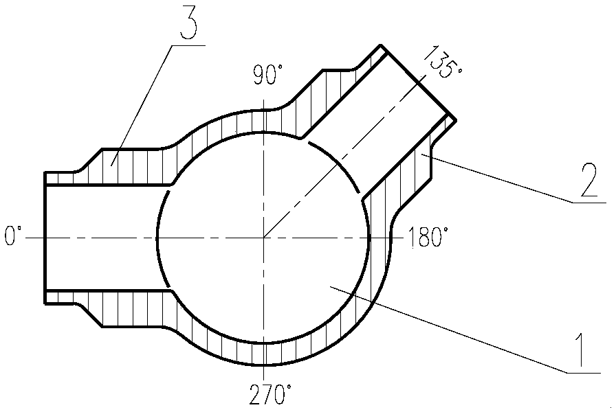 Large-diameter double-nozzle-seat massive forging type main pipeline hot section structure