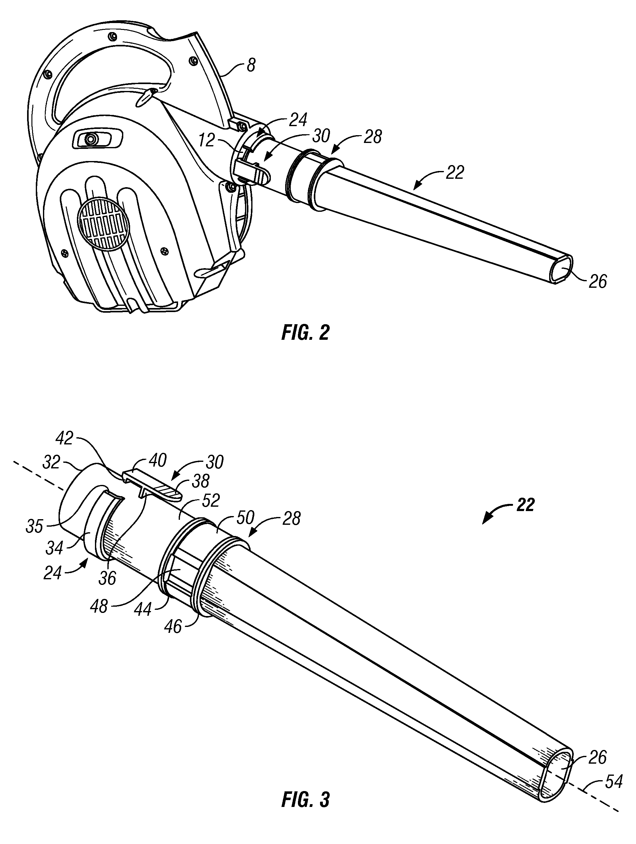 Locking blower nozzle with air bleed