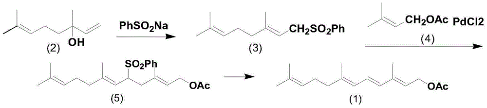 Preparation method and application of terpenoid 3,7,11-trimethyl-2,4,6,10-dodecatetraene-1-alcohol acetate