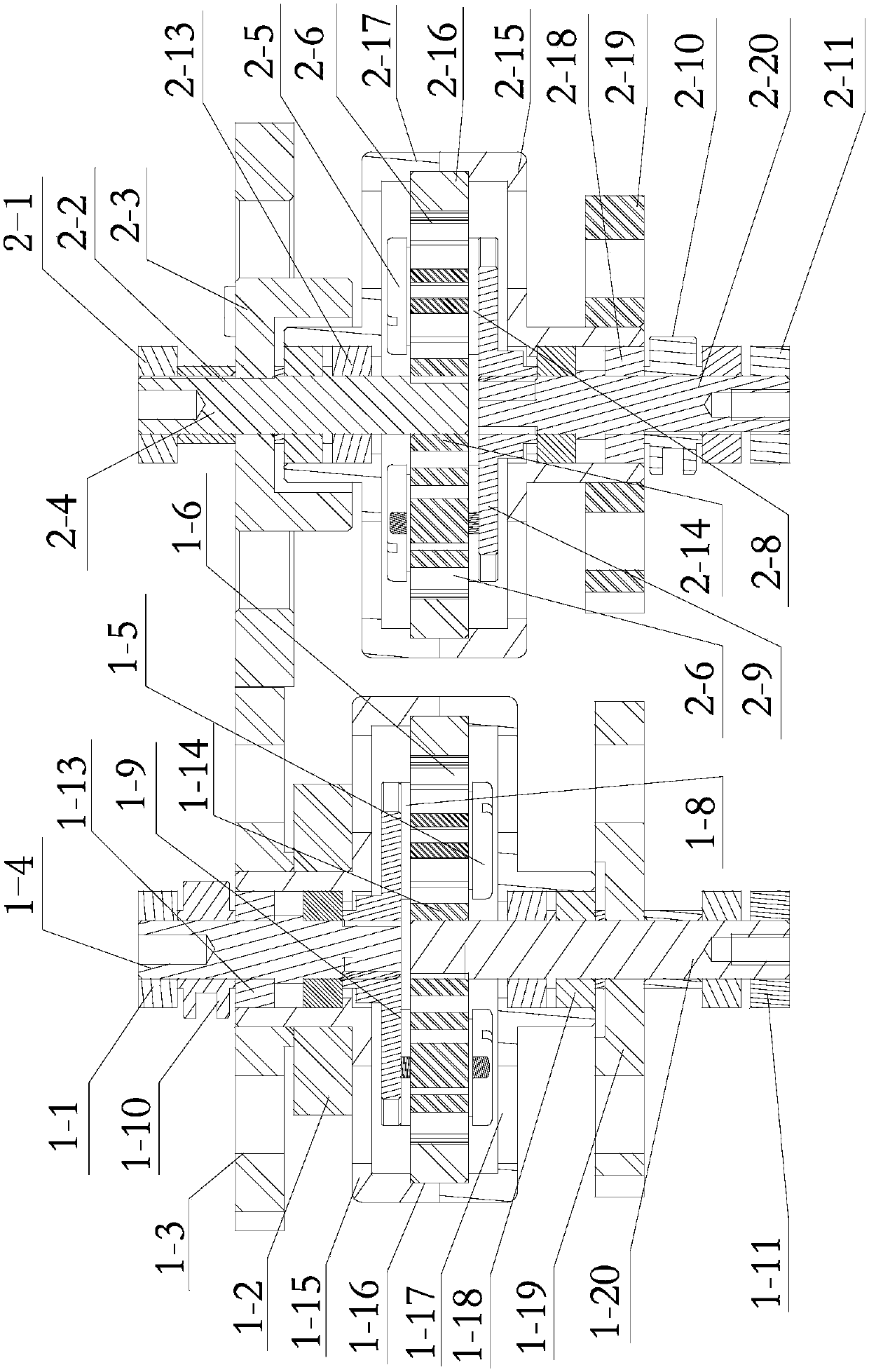 Double-input and multiple-output synergy device based on differential planetary gear