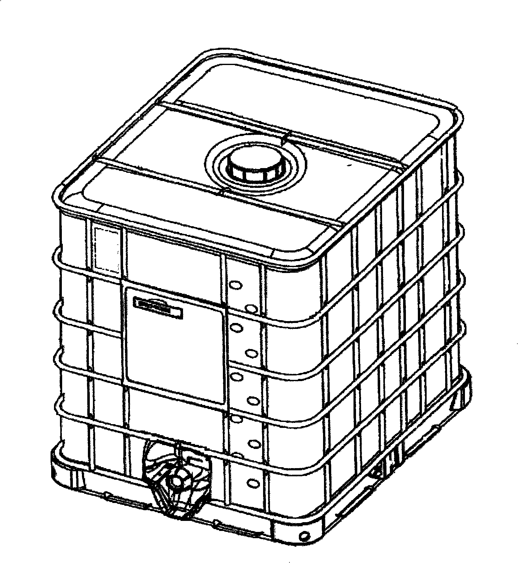 Novel medium-sized bulk loading container with liquid discharge lid
