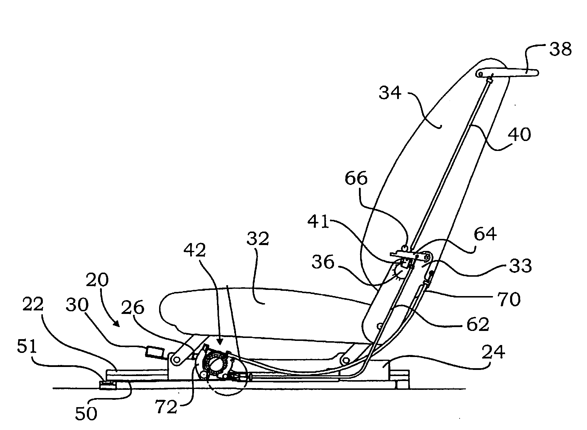 Forwardly movable vehicle seat with an underframe and two pairs of rails