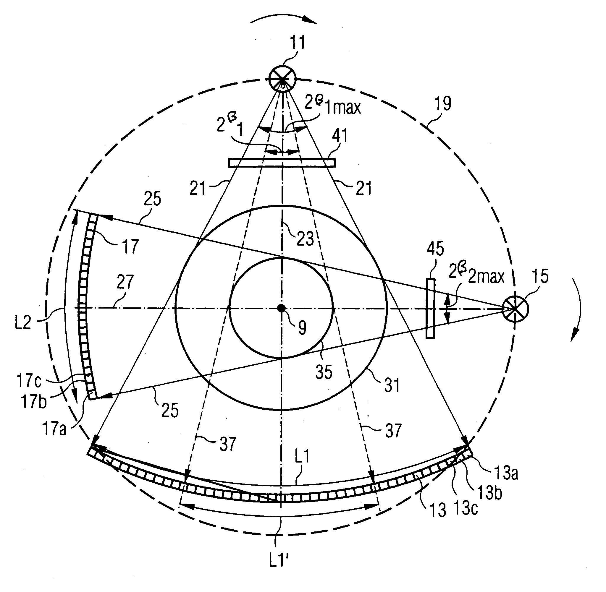 Imaging tomography apparatus with at least two radiator-detector combinations