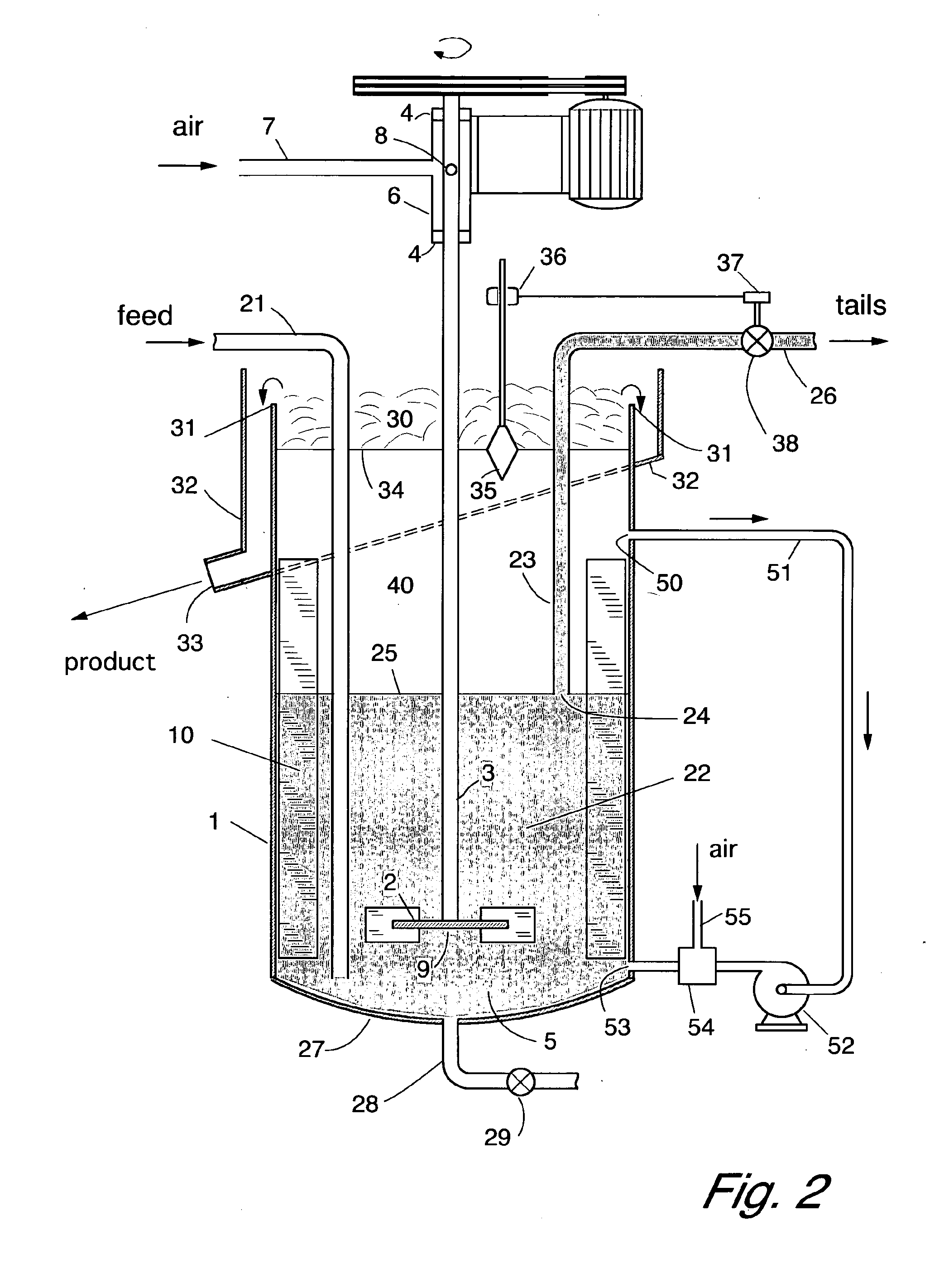 Improved method and apparatus for froth flotation in a vessel with agitation