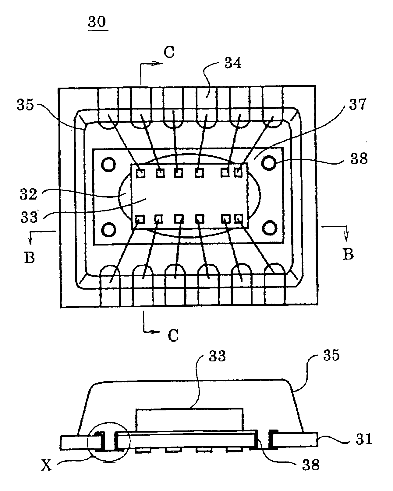 Semiconductor device in which a semiconductor chip mounted on a printed circuit is sealed with a molded resin