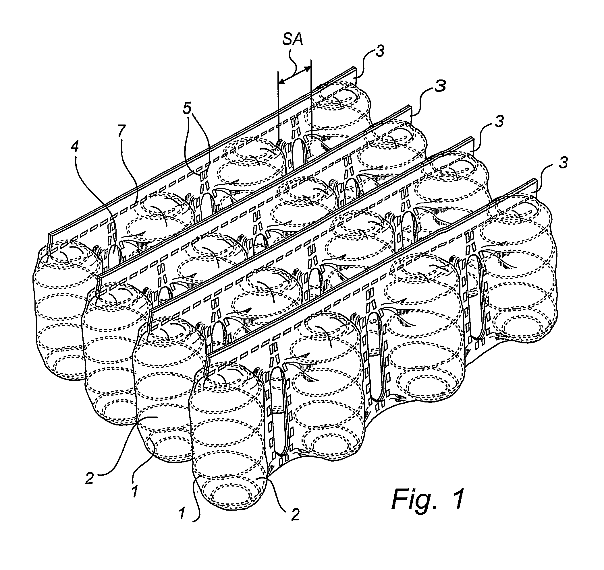 Separated pocket spring mattress with cut through string, and method and apparatus for production of such mattress