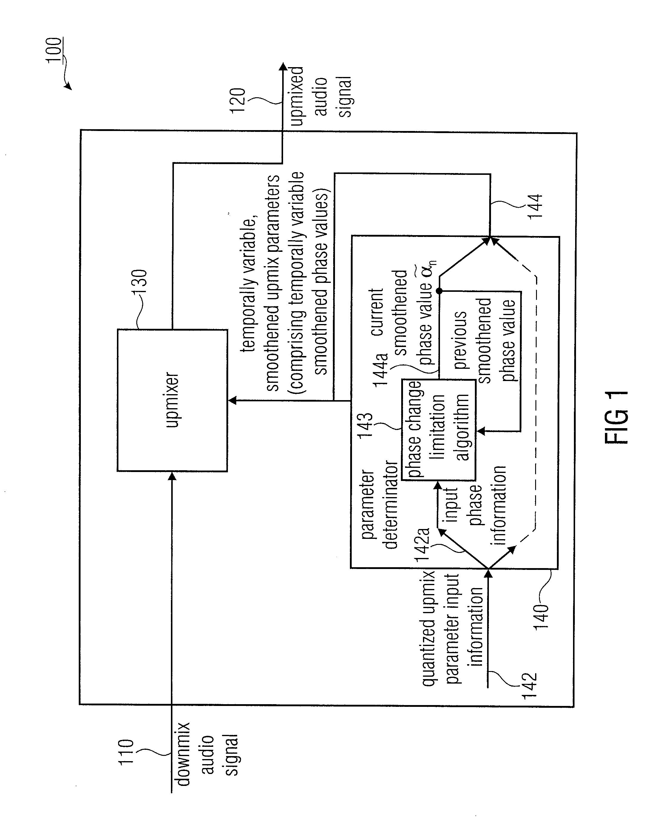 Apparatus, method and computer program for upmixing a downmix audio signal using a phase value smoothing