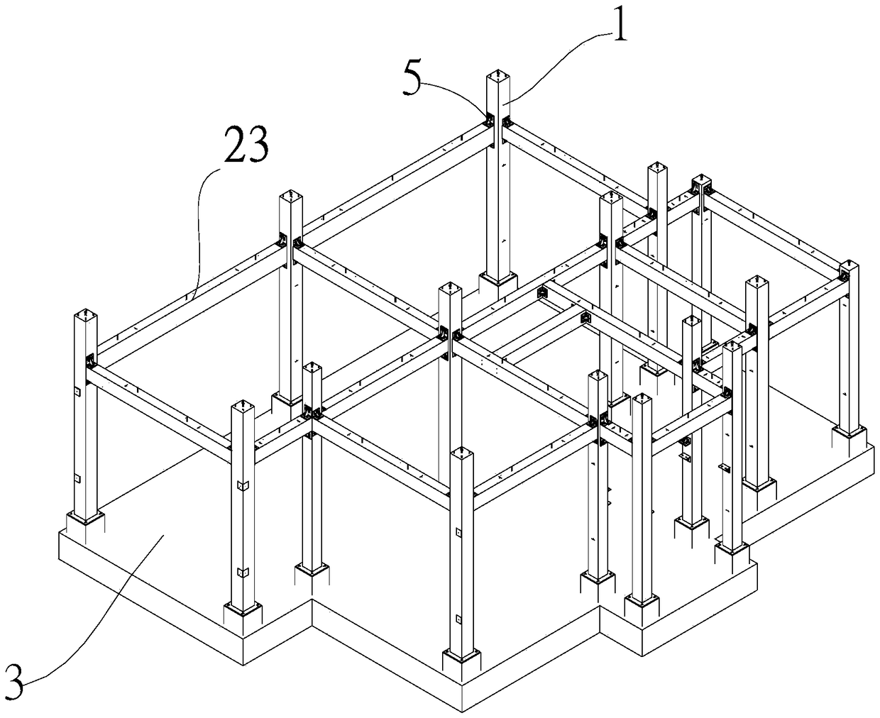 Assembly method for low-layer frame structure system