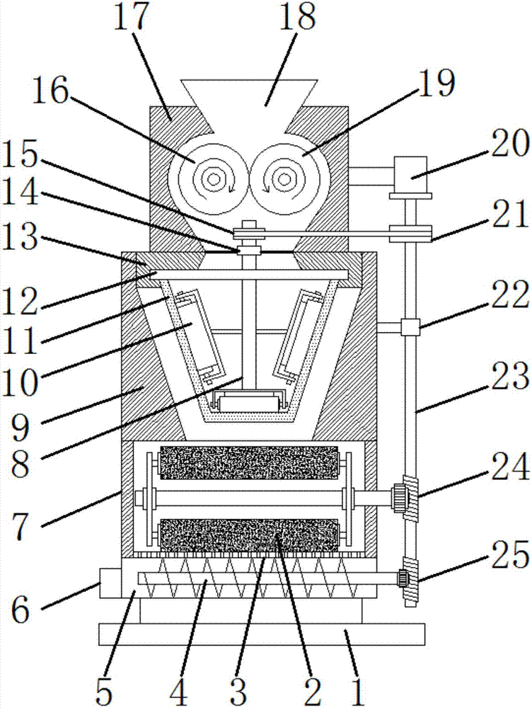 Multistage crushing, grinding and outputting device for construction aggregate