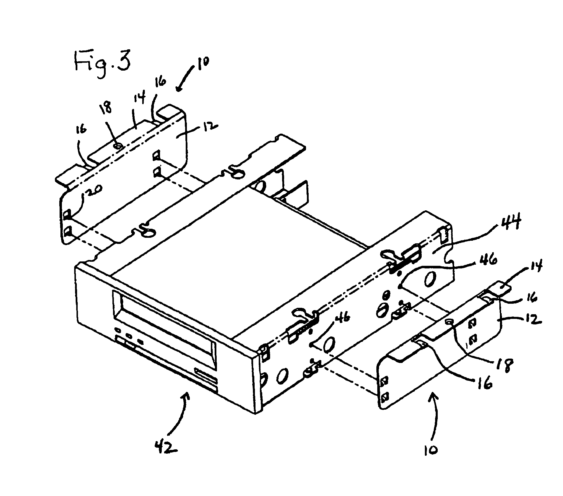 Computer peripheral device mounting arrangement with two locking elements